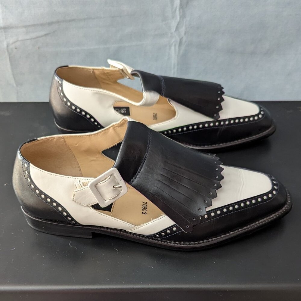 VINTAGE Kenneth Cole Women's Black and White Leather 80’s Buckle Loafers US9M